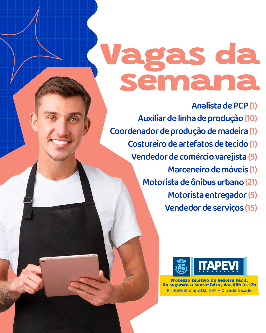 Prefeitura de Itapevi oferece 348 vagas de emprego a partir de