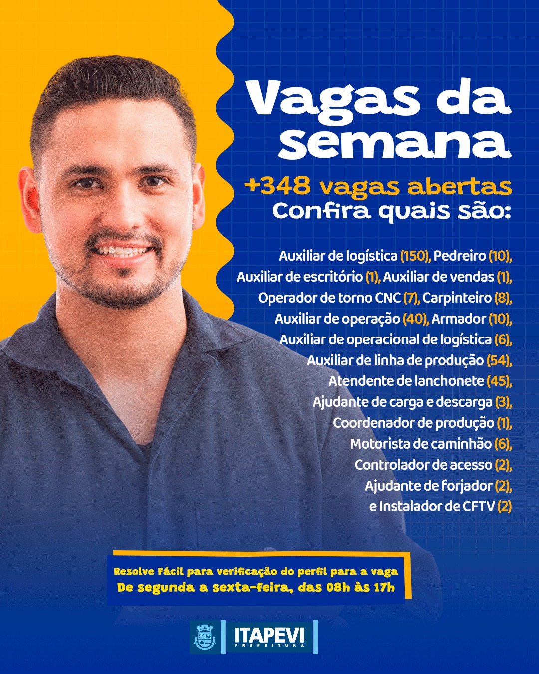 Prefeitura de Itapevi oferece 348 vagas de emprego a partir de